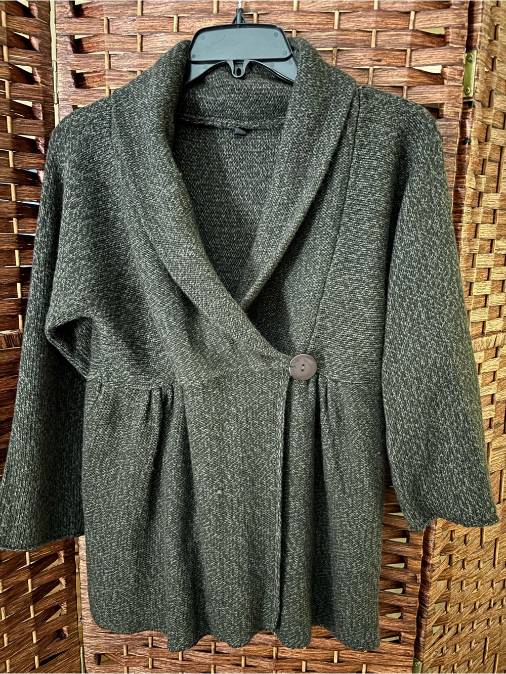 Women's Shawl Collar Button-Front Knit Sweater Cardigan - Textured Gray